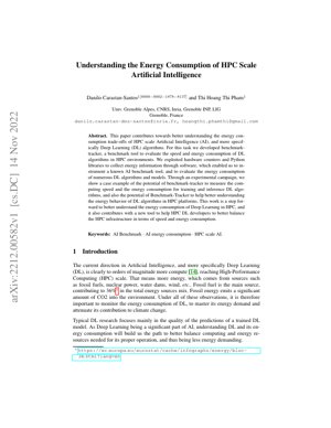 PDF Document Cover - Energy Consumption Analysis of HPC Scale Artificial Intelligence
